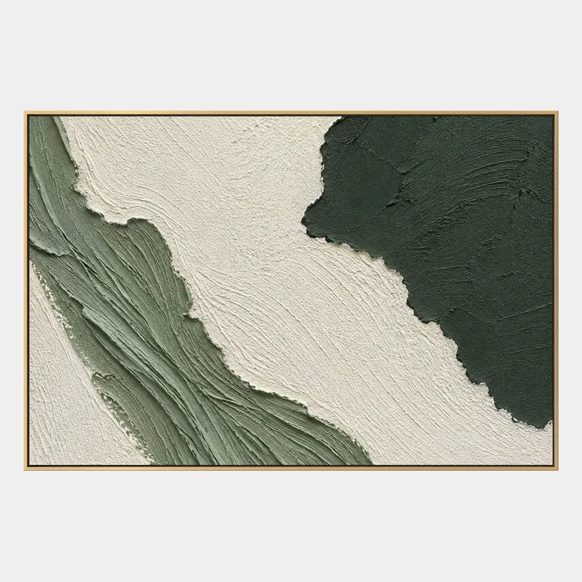 Plaster & Texture abstract oil painting showing layered abstract marks, texture and expressive painterly movement in a green palette.
