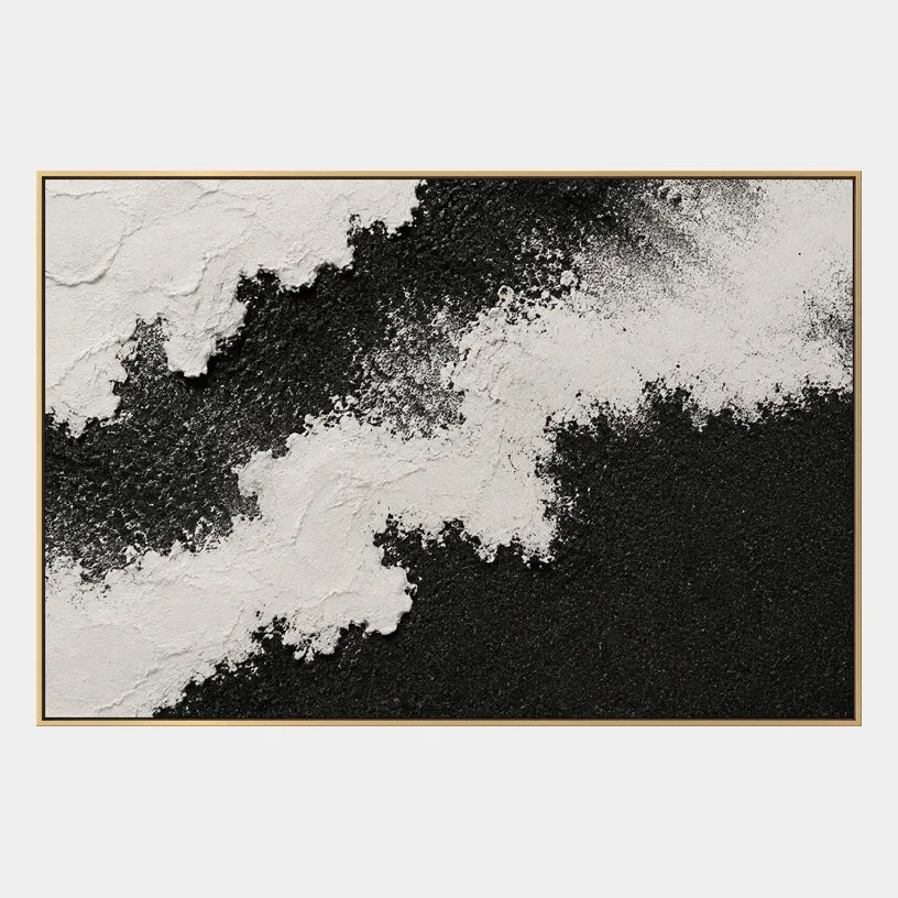 Plaster & Texture abstract oil painting showing layered abstract marks, texture and expressive painterly movement in a black palette.