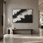 Plaster & Texture abstract oil painting showing layered abstract marks, texture and expressive painterly movement in a black palette.