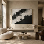 Plaster & Texture abstract oil painting showing layered abstract marks, texture and expressive painterly movement in a black palette.