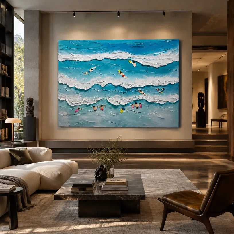 Plaster & Texture abstract oil painting showing layered abstract marks, texture and expressive painterly movement in a blue palette.