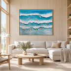 Plaster & Texture abstract oil painting showing layered abstract marks, texture and expressive painterly movement in a blue palette.