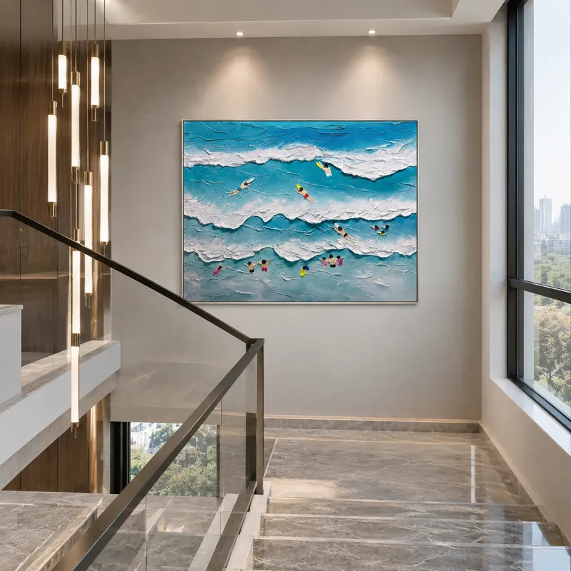 Plaster & Texture abstract oil painting showing layered abstract marks, texture and expressive painterly movement in a blue palette.