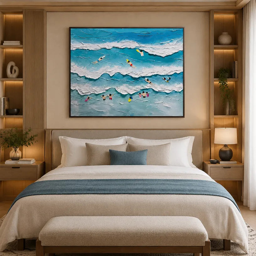Plaster & Texture abstract oil painting showing layered abstract marks, texture and expressive painterly movement in a blue palette.