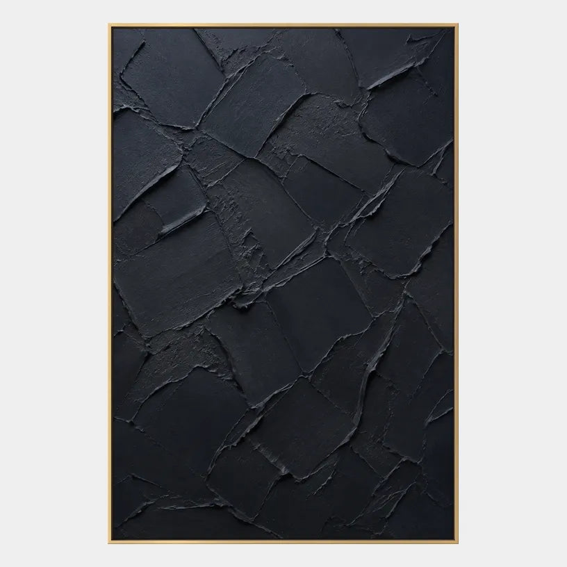 Plaster & Texture abstract oil painting showing layered abstract marks, texture and expressive painterly movement in a black palette.
