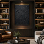 Plaster & Texture abstract oil painting showing layered abstract marks, texture and expressive painterly movement in a black palette.