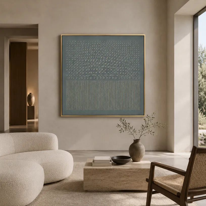 Plaster & Texture abstract oil painting showing layered abstract marks, texture and expressive painterly movement in a grey palette.