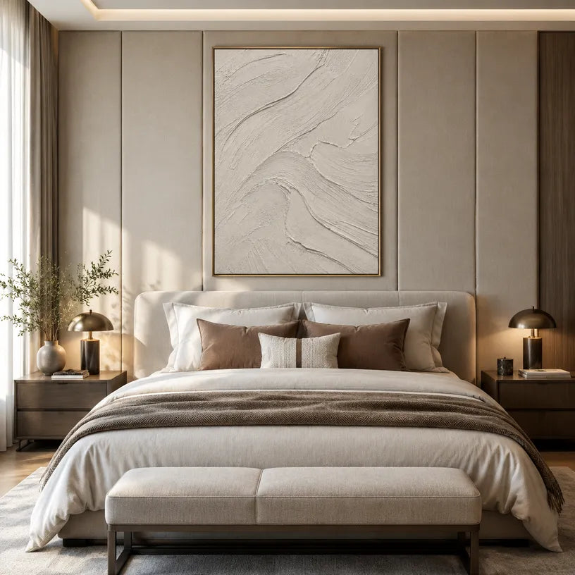 Plaster & Texture abstract oil painting showing layered abstract marks, texture and expressive painterly movement in a grey palette.