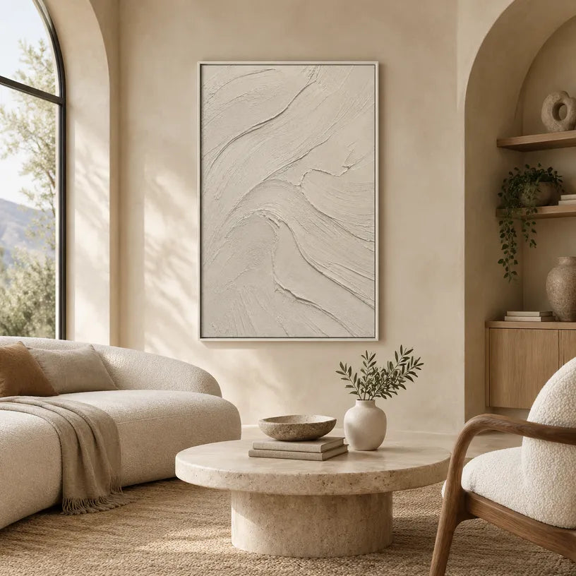 Plaster & Texture abstract oil painting showing layered abstract marks, texture and expressive painterly movement in a grey palette.