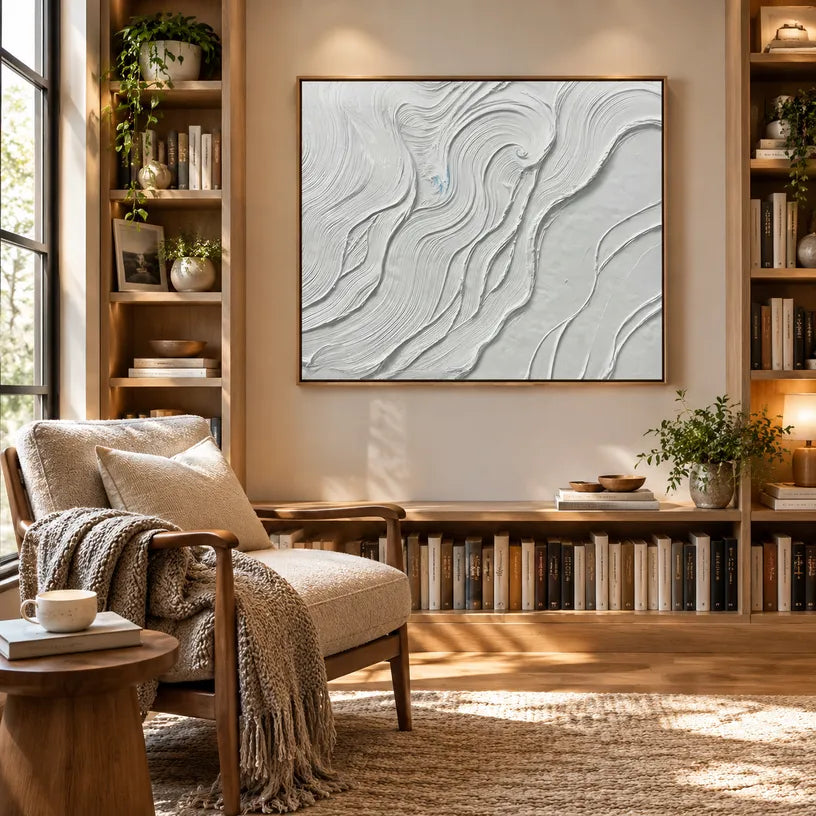 Plaster & Texture abstract oil painting showing layered abstract marks, texture and expressive painterly movement in a grey palette.