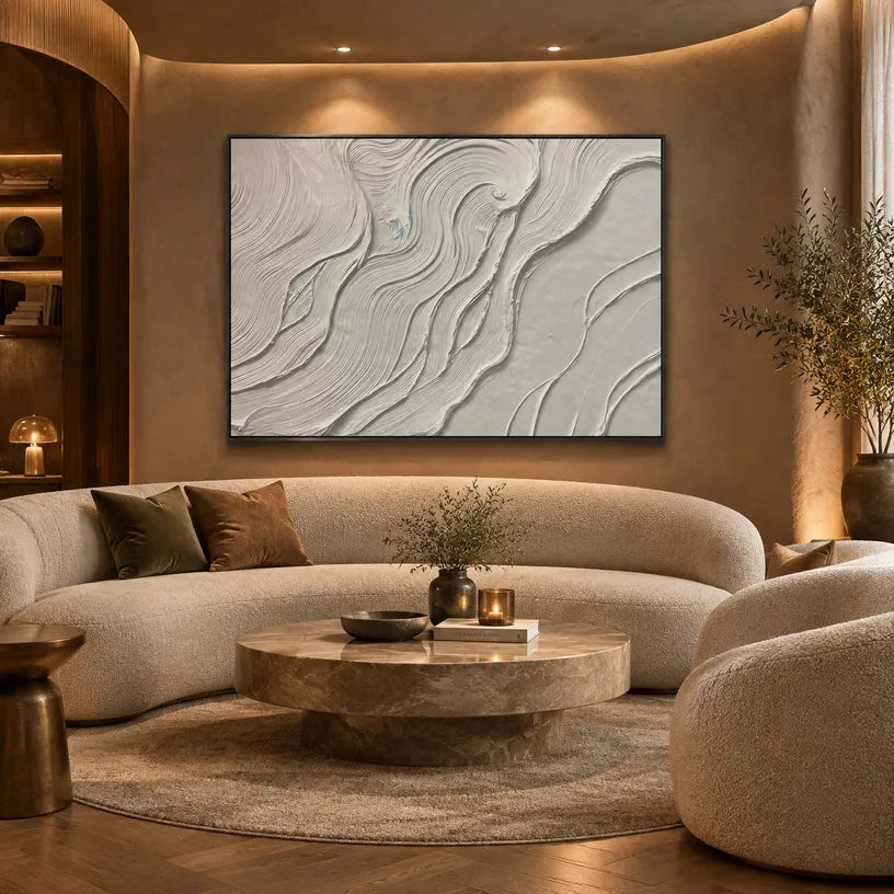 Plaster & Texture abstract oil painting showing layered abstract marks, texture and expressive painterly movement in a grey palette.