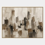 Plaster & Texture abstract oil painting showing layered abstract marks, texture and expressive painterly movement in a brown palette.