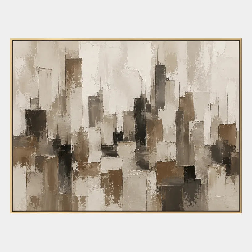 Plaster & Texture abstract oil painting showing layered abstract marks, texture and expressive painterly movement in a brown palette.