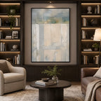 Plaster & Texture abstract oil painting showing layered abstract marks, texture and expressive painterly movement in a grey palette.