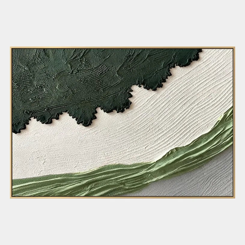 Plaster & Texture abstract oil painting showing layered abstract marks, texture and expressive painterly movement in a green palette.