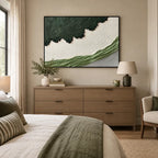 Plaster & Texture abstract oil painting showing layered abstract marks, texture and expressive painterly movement in a green palette.