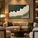 Plaster & Texture abstract oil painting showing layered abstract marks, texture and expressive painterly movement in a green palette.