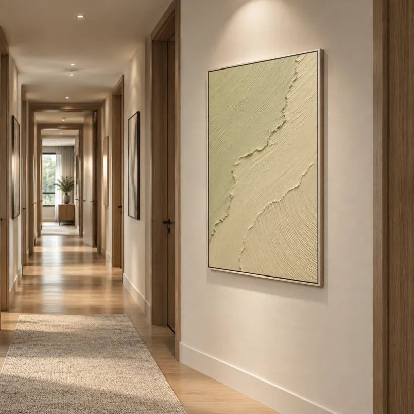 Plaster & Texture abstract oil painting showing layered abstract marks, texture and expressive painterly movement in a beige palette.