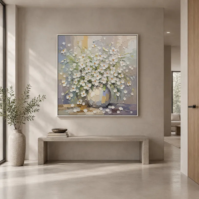 Plaster & Texture abstract oil painting showing layered abstract marks, texture and expressive painterly movement in a grey palette.