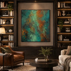 Plaster & Texture abstract oil painting showing layered abstract marks, texture and expressive painterly movement in a green palette.