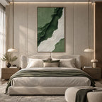 Plaster & Texture abstract oil painting showing layered abstract marks, texture and expressive painterly movement in a green palette.