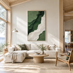 Plaster & Texture abstract oil painting showing layered abstract marks, texture and expressive painterly movement in a green palette.