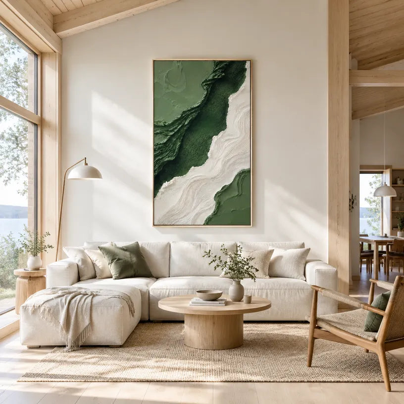 Plaster & Texture abstract oil painting showing layered abstract marks, texture and expressive painterly movement in a green palette.