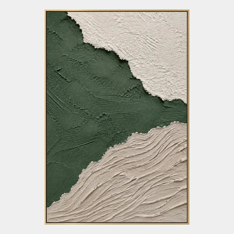 Plaster & Texture abstract oil painting showing layered abstract marks, texture and expressive painterly movement in a green palette.