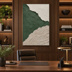 Plaster & Texture abstract oil painting showing layered abstract marks, texture and expressive painterly movement in a green palette.