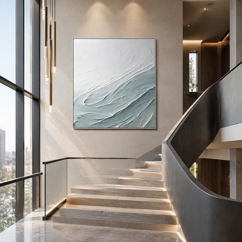 Plaster & Texture abstract oil painting showing layered abstract marks, texture and expressive painterly movement in a grey palette.