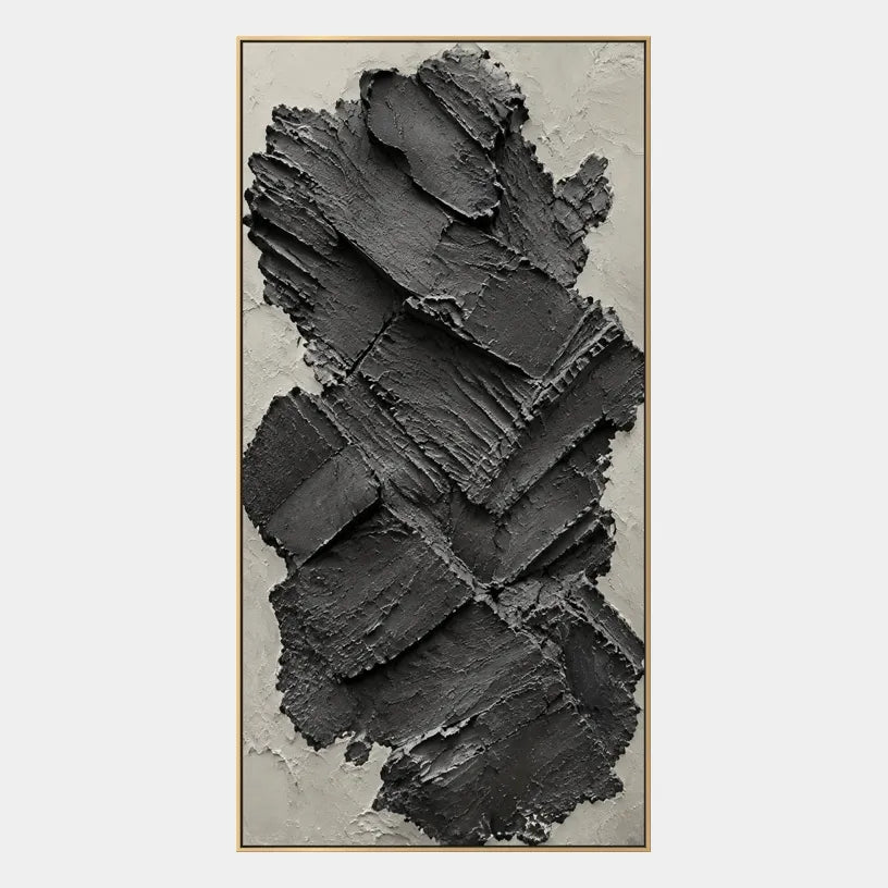 Plaster & Texture abstract oil painting showing layered abstract marks, texture and expressive painterly movement in a black palette.