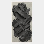 Plaster & Texture abstract oil painting showing layered abstract marks, texture and expressive painterly movement in a black palette.