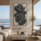 Plaster & Texture abstract oil painting showing layered abstract marks, texture and expressive painterly movement in a black palette.