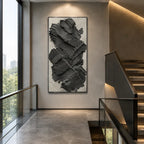 Plaster & Texture abstract oil painting showing layered abstract marks, texture and expressive painterly movement in a black palette.