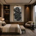 Plaster & Texture abstract oil painting showing layered abstract marks, texture and expressive painterly movement in a black palette.