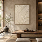 Plaster & Texture abstract oil painting showing layered abstract marks, texture and expressive painterly movement in a beige palette.