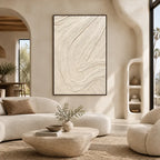 Plaster & Texture abstract oil painting showing layered abstract marks, texture and expressive painterly movement in a beige palette.