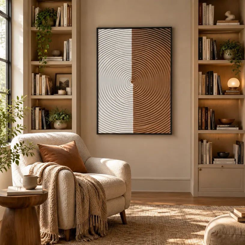 Plaster & Texture abstract oil painting showing layered abstract marks, texture and expressive painterly movement in a brown palette.