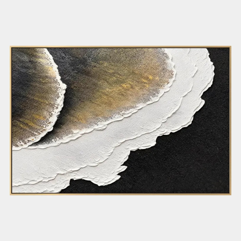 Plaster & Texture abstract oil painting showing layered abstract marks, texture and expressive painterly movement in a black and white palette.