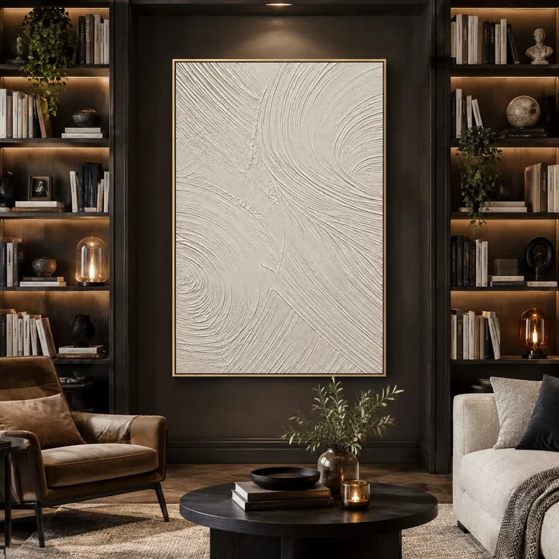 Plaster & Texture abstract oil painting showing layered abstract marks, texture and expressive painterly movement in a grey palette.
