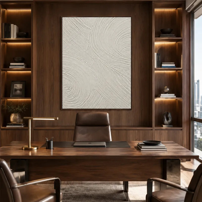 Plaster & Texture abstract oil painting showing layered abstract marks, texture and expressive painterly movement in a grey palette.