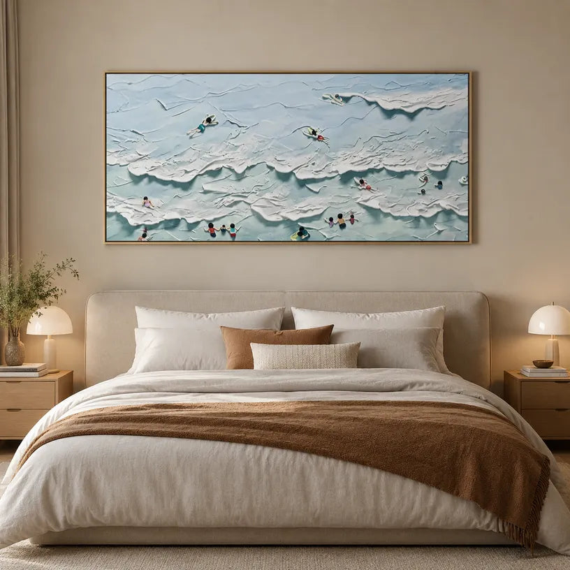 Plaster & Texture abstract oil painting showing layered abstract marks, texture and expressive painterly movement in a blue palette.