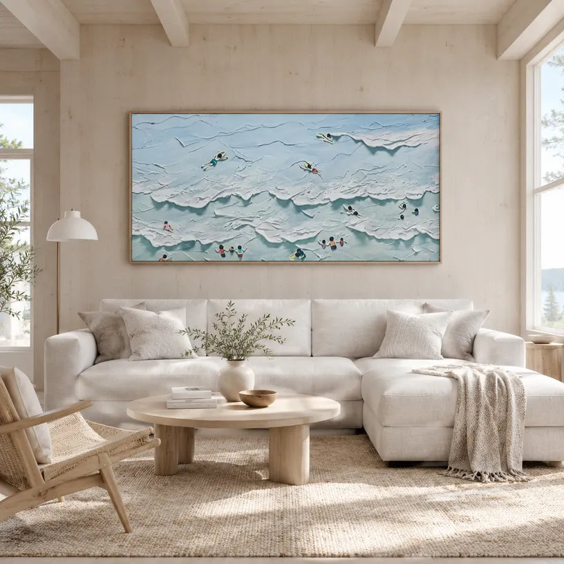 Plaster & Texture abstract oil painting showing layered abstract marks, texture and expressive painterly movement in a blue palette.