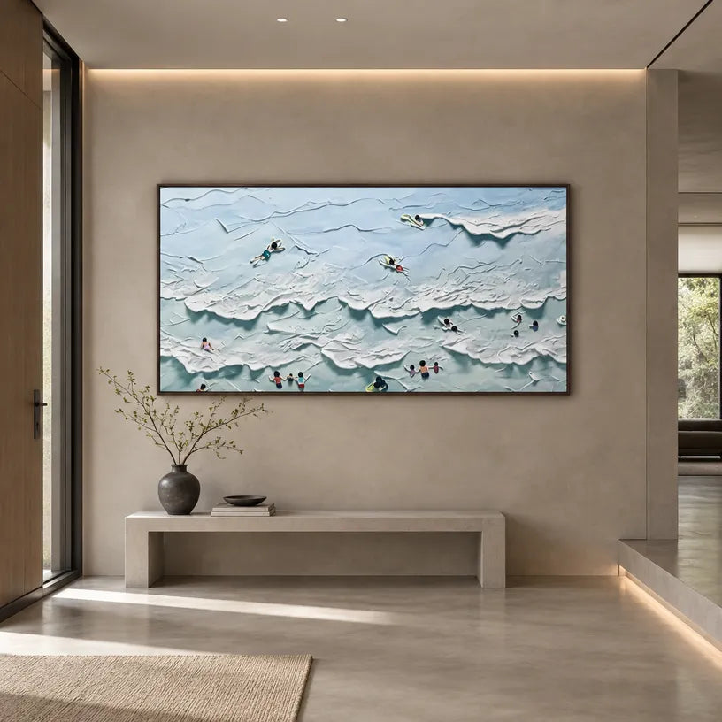 Plaster & Texture abstract oil painting showing layered abstract marks, texture and expressive painterly movement in a blue palette.