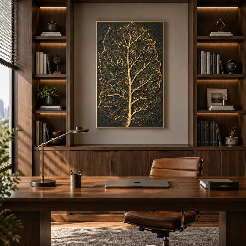 Plaster & Texture abstract oil painting showing layered abstract marks, texture and expressive painterly movement in a brown palette.