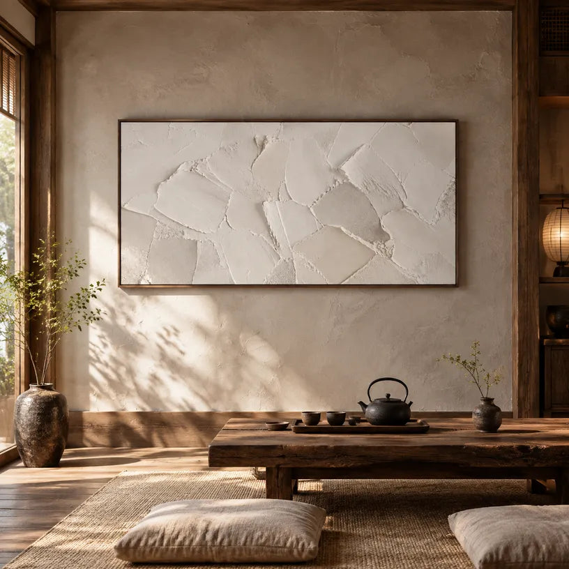 Plaster & Texture abstract oil painting showing layered abstract marks, texture and expressive painterly movement.