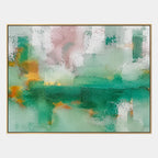Plaster & Texture abstract oil painting showing layered abstract marks, texture and expressive painterly movement in a green palette.
