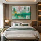 Plaster & Texture abstract oil painting showing layered abstract marks, texture and expressive painterly movement in a green palette.