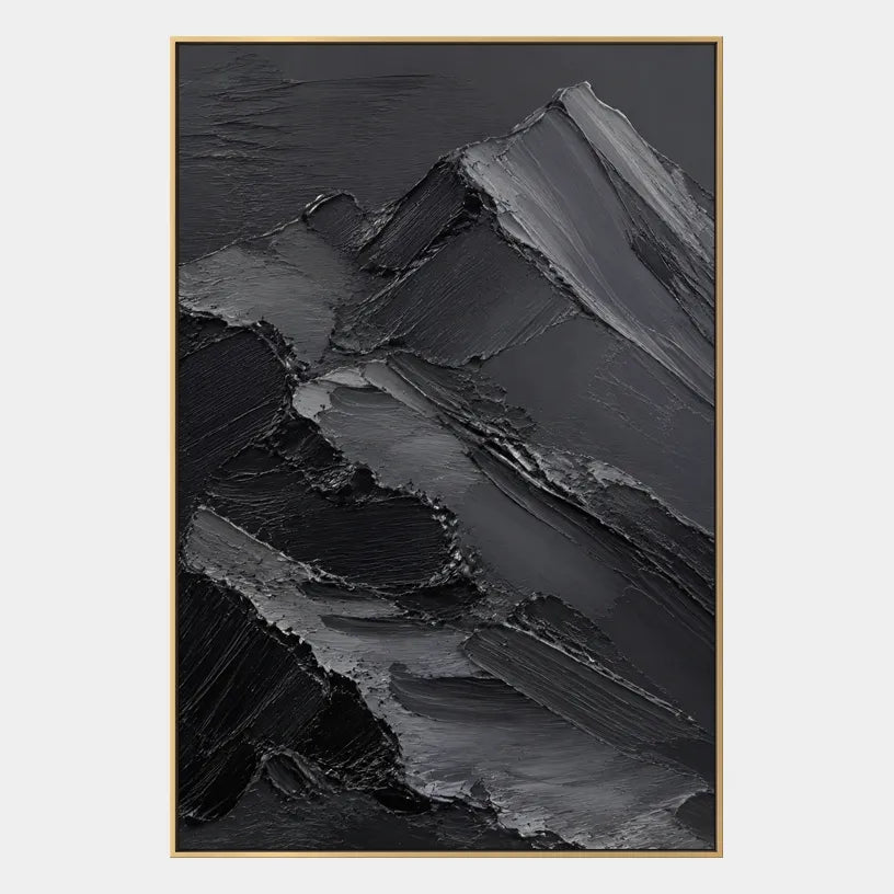 Plaster & Texture abstract oil painting showing layered abstract marks, texture and expressive painterly movement in a black palette.