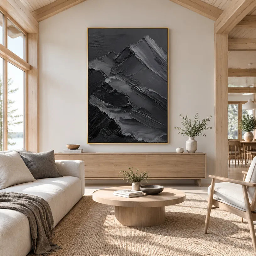 Plaster & Texture abstract oil painting showing layered abstract marks, texture and expressive painterly movement in a black palette.